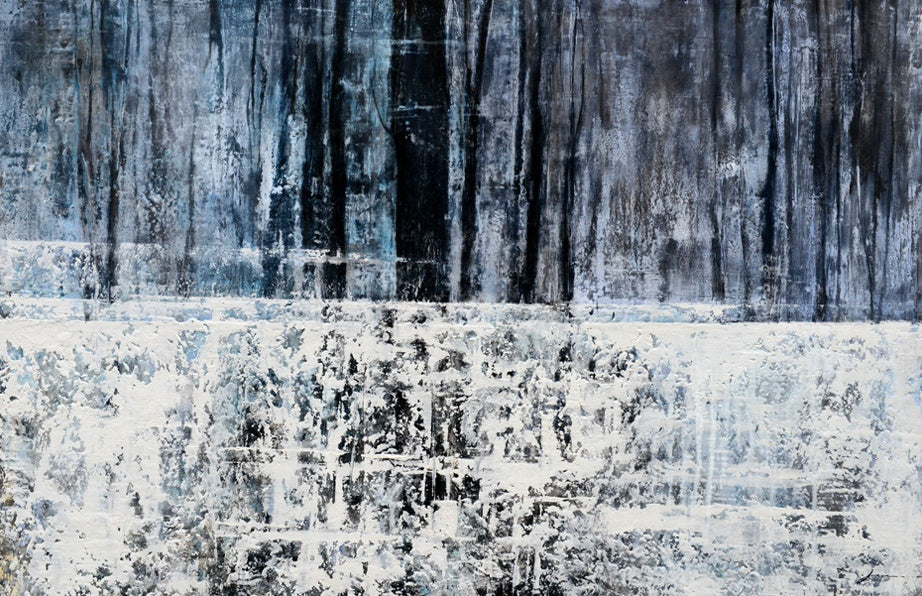 Serene Abstract Landscape Oil Painting in Soothing Blue and White Tones