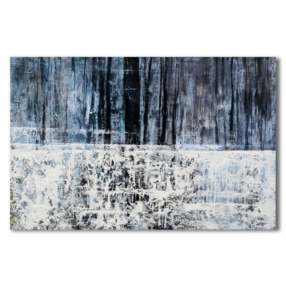 Serene Abstract Landscape Oil Painting in Soothing Blue and White Tones