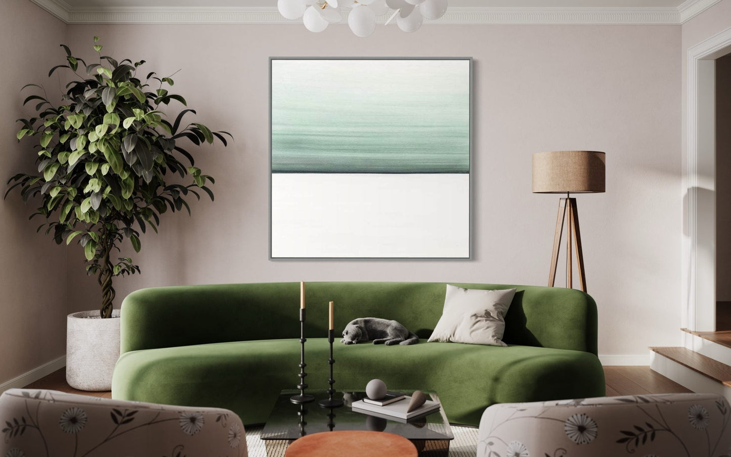 Serene Green Landscape Oil Painting for Elegant Home Decor