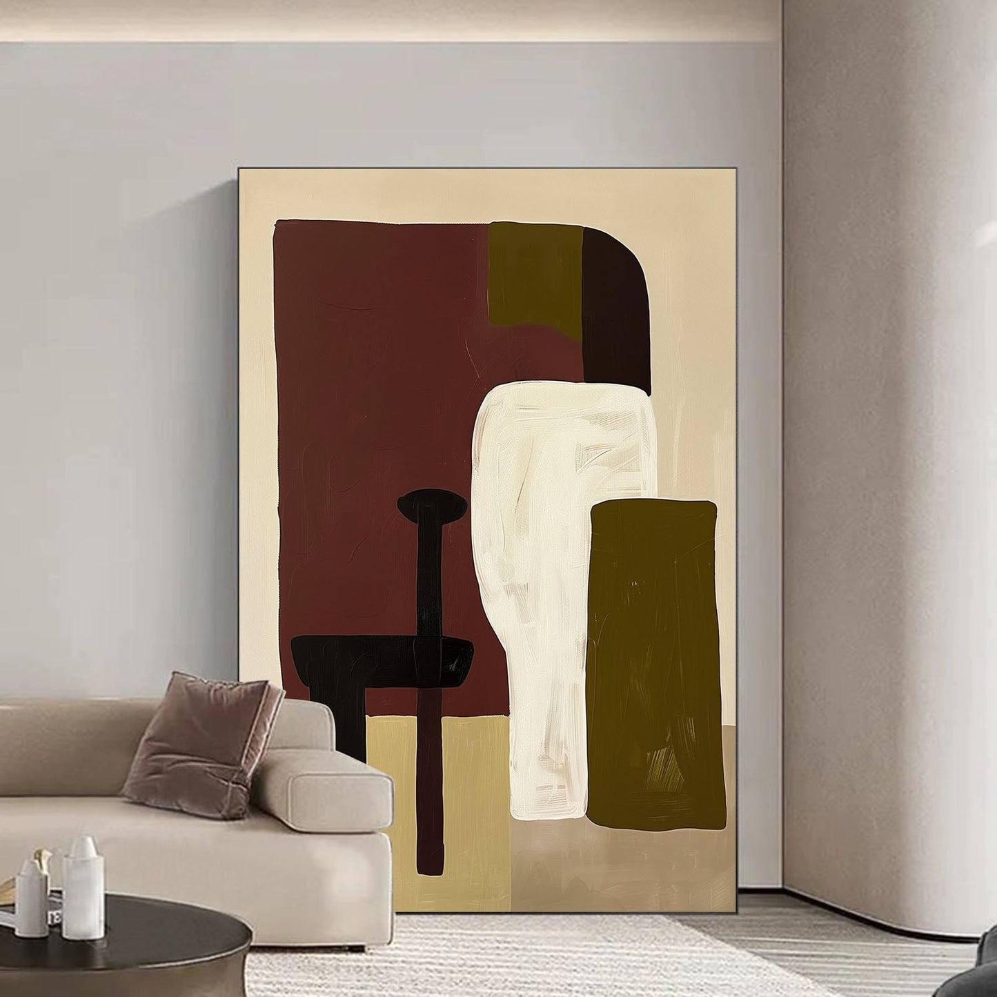 Contemporary Vintage Abstract Oil Painting with Unique Geometric Shapes