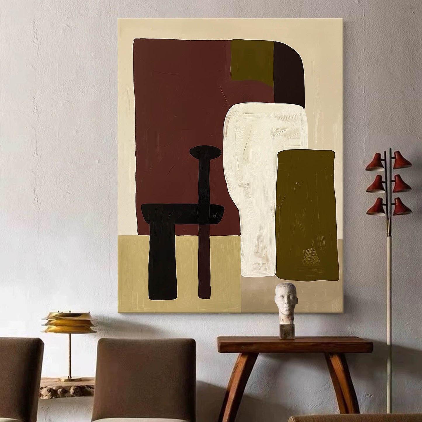 Contemporary Vintage Abstract Oil Painting with Unique Geometric Shapes