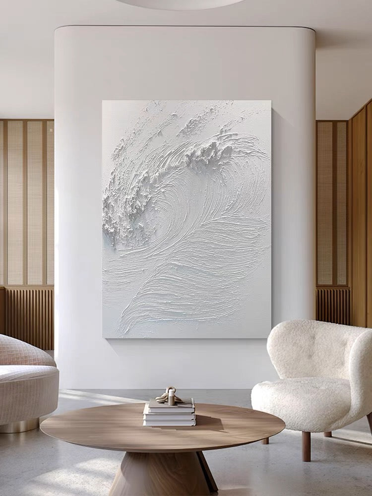 Elegant White Waves Oil Painting for Coastal Home Decor