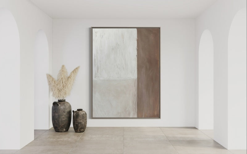 Serene Coastal Retreat: Minimalist Beach Oil Painting for Tranquil Home Decor