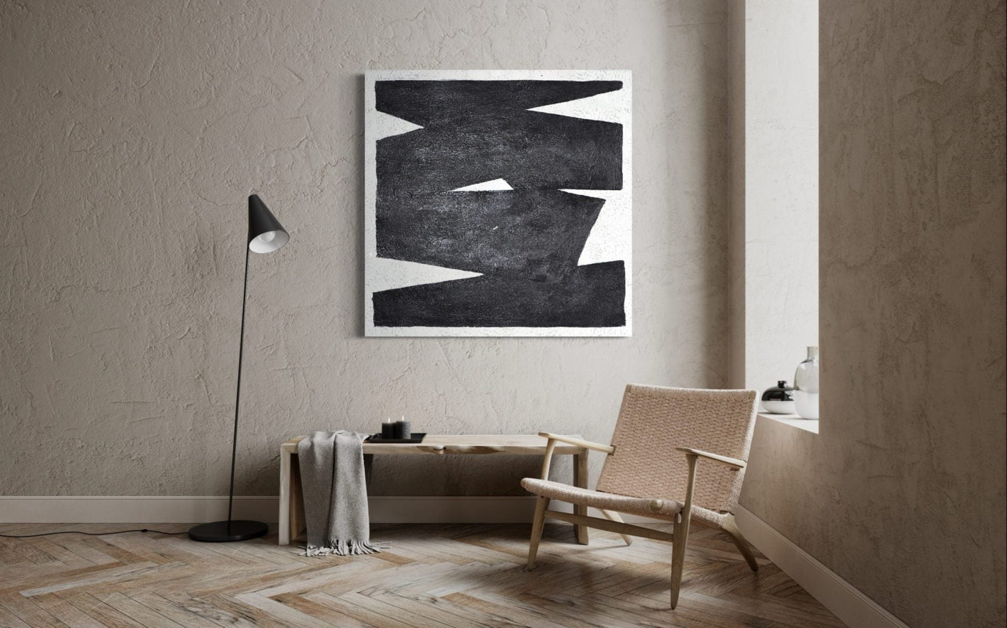Bold Contrast: Modern Abstract Black and White Oil Painting for Home Decor