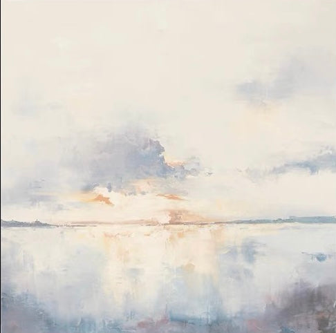 Serene Morning Light – Dreamy Oil Painting of Sunrise Over Tranquil Waters