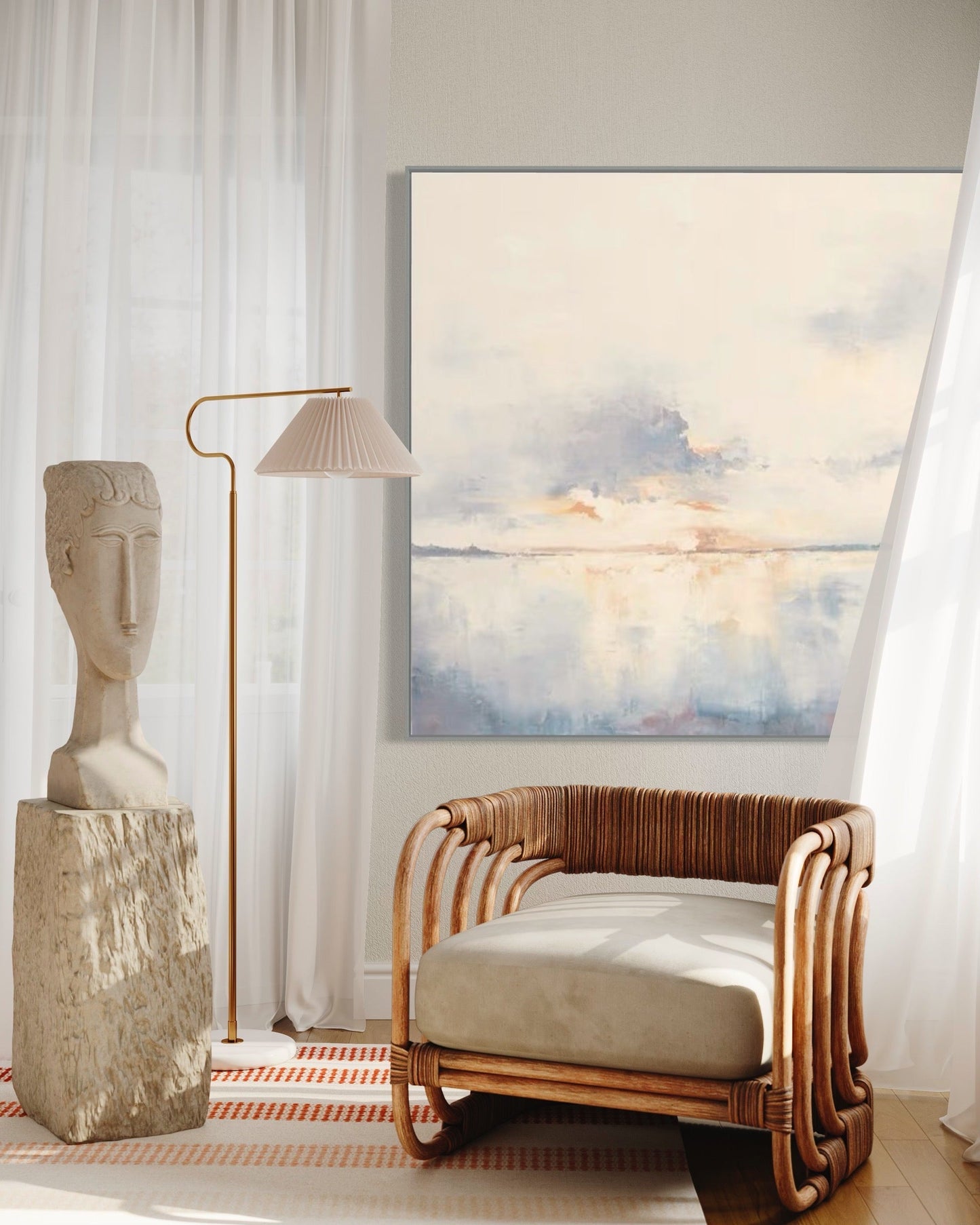 Serene Morning Light – Dreamy Oil Painting of Sunrise Over Tranquil Waters