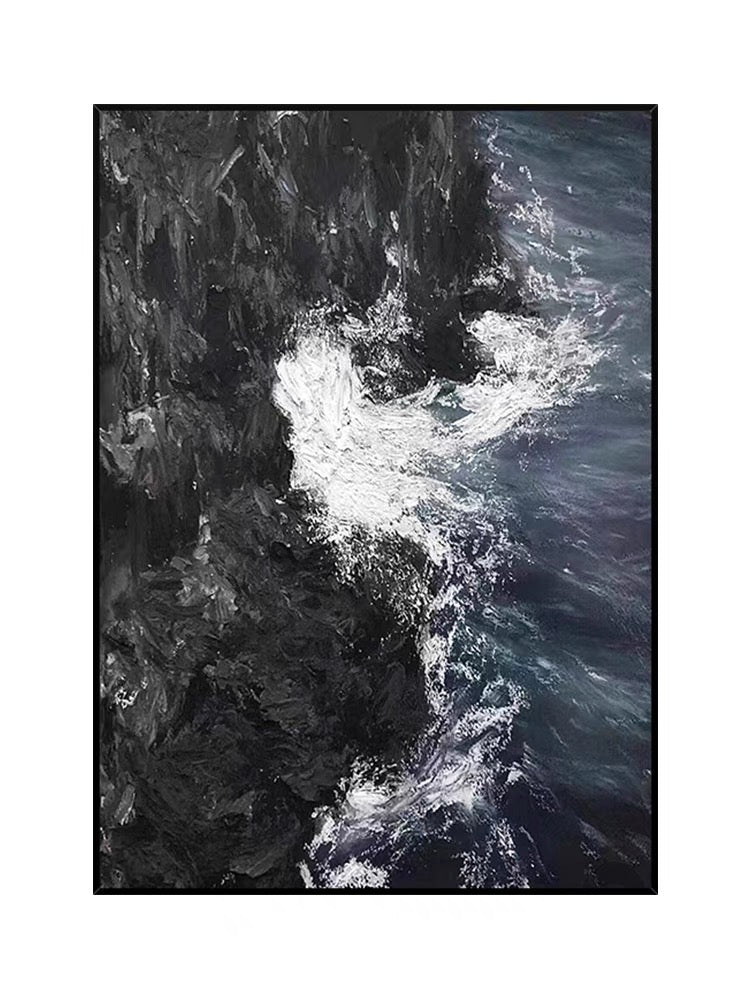 Dynamic Ocean Waves Abstract Oil Painting for Modern Home Decor