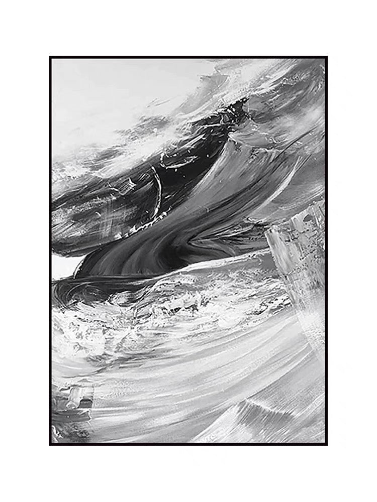 Contemporary Black and White Abstract Oil Painting for Modern Home Décor