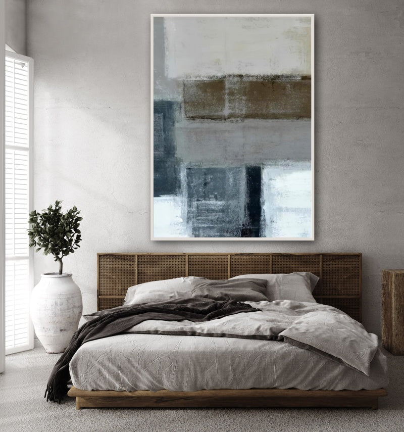 Contemporary Abstract Oil Painting in Subtle Blues and Grays for Modern Decor