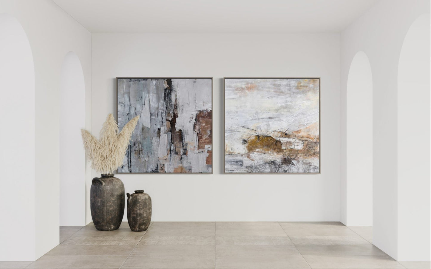 Contemporary Abstract Oil Painting of Harvest Landscape in Earthy Tones