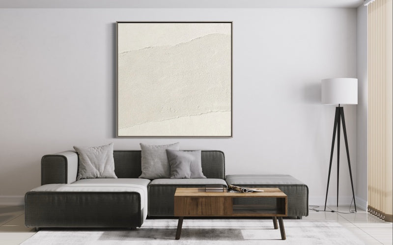 Minimalist White Canvas Oil Painting for Modern Home Decor