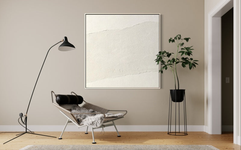 Minimalist White Canvas Oil Painting for Modern Home Decor