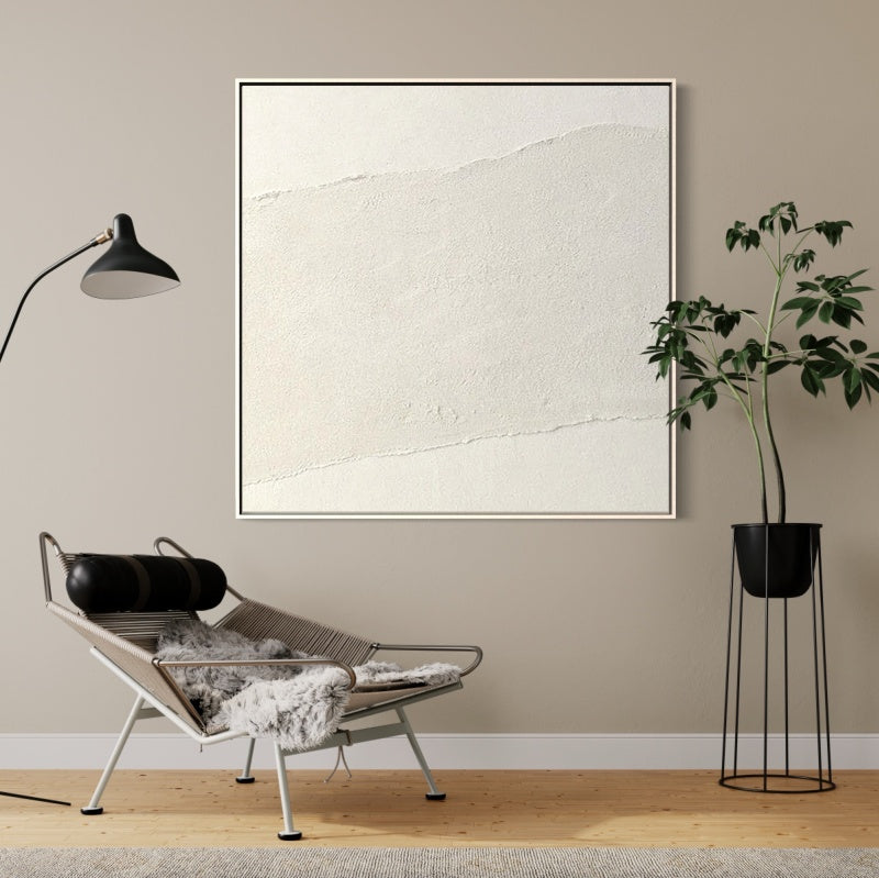Minimalist White Canvas Oil Painting for Modern Home Decor