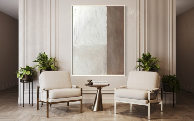 Serene Coastal Retreat: Minimalist Beach Oil Painting for Tranquil Home Decor