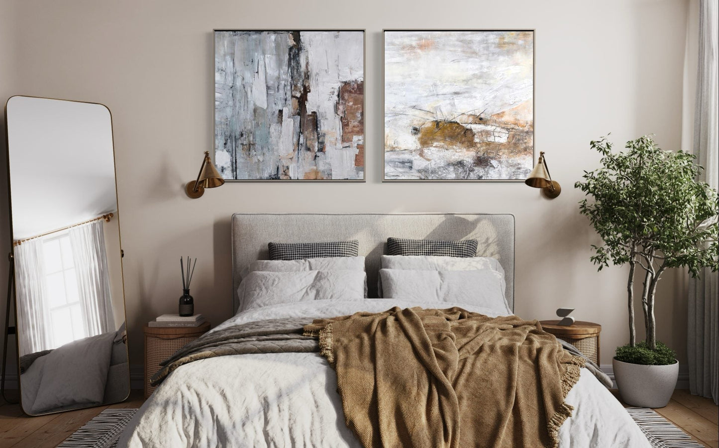 Contemporary Abstract Oil Painting of Harvest Landscape in Earthy Tones