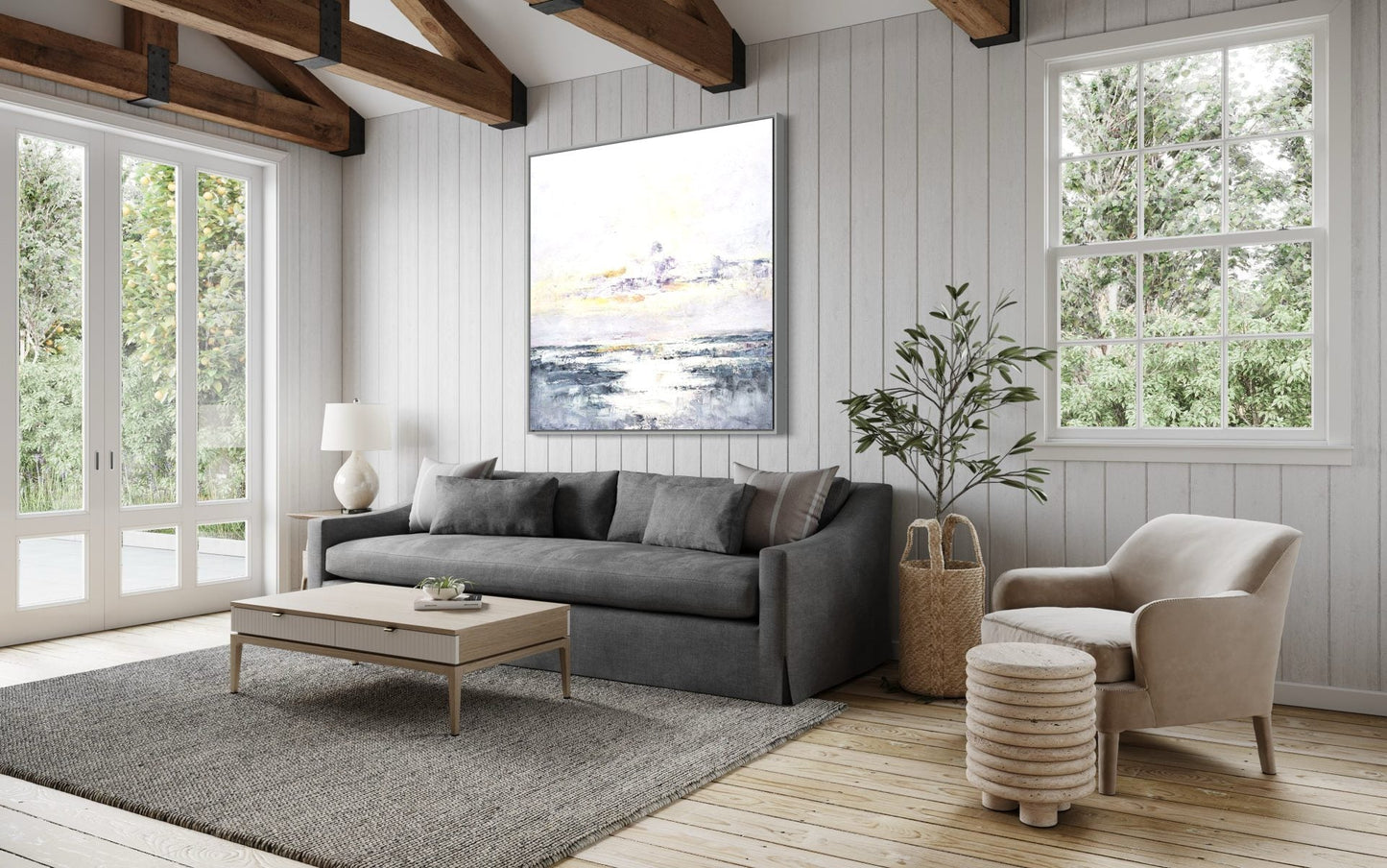 Serene Lake and Dawn Sky Oil Painting for Tranquil Home Decor