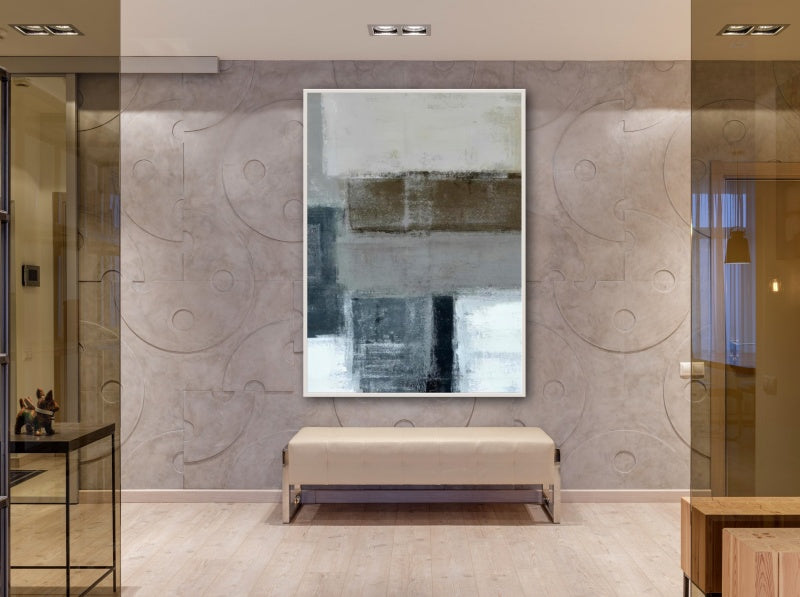 Contemporary Abstract Oil Painting in Subtle Blues and Grays for Modern Decor