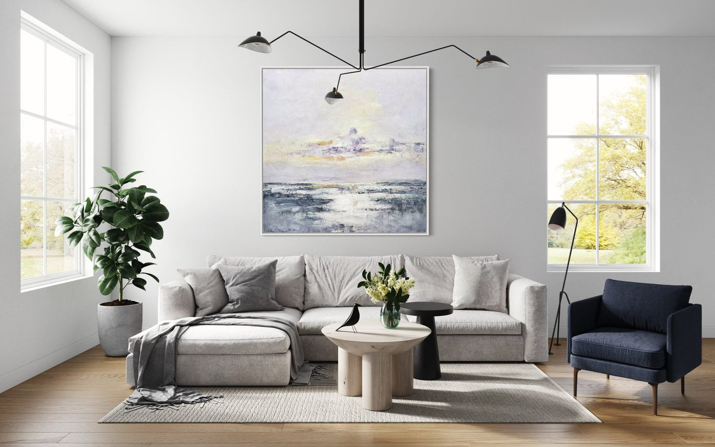 Serene Lake and Dawn Sky Oil Painting for Tranquil Home Decor