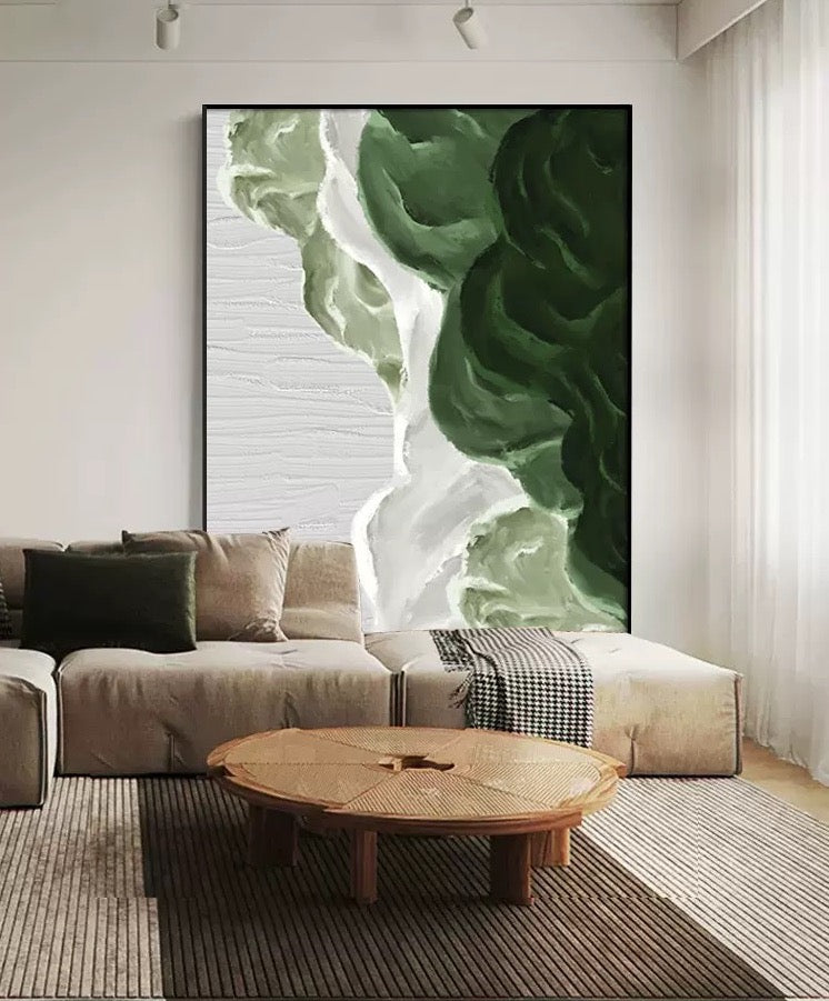 Green Waves Billowing Abstract Oil Painting