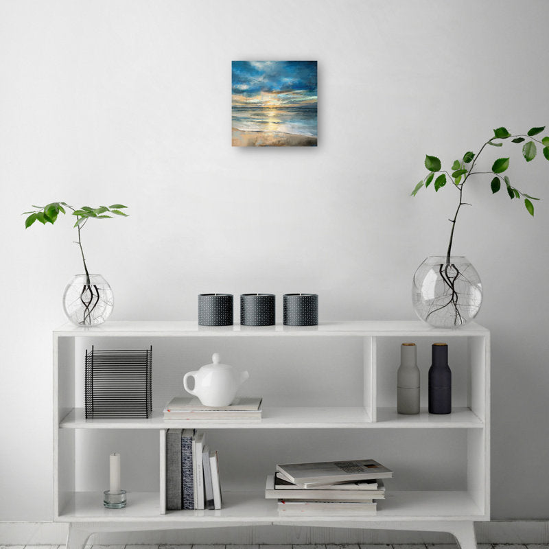 Serene Indigo Ocean Sunset Landscape Oil Painting for Home Decor