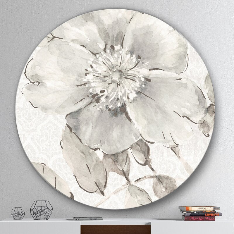 Elegant Gray Peonies Floral Art - Metal Circle Wall Decor for Modern Interiors