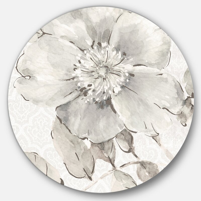 Elegant Gray Peonies Floral Art - Metal Circle Wall Decor for Modern Interiors