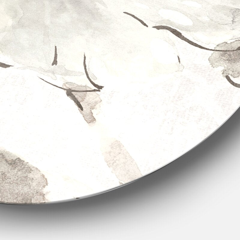 Elegant Gray Peonies Floral Art - Metal Circle Wall Decor for Modern Interiors