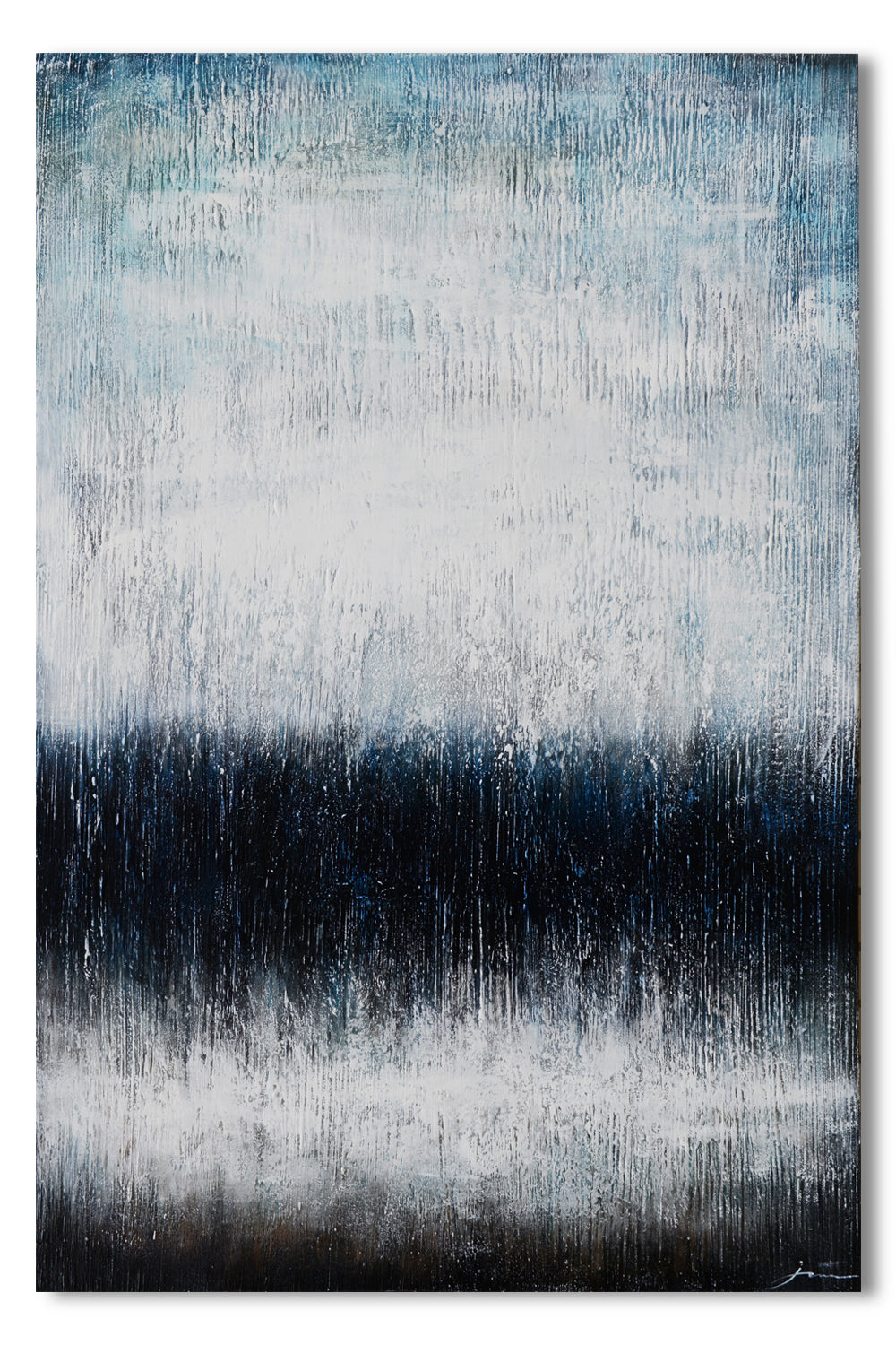 Modern Abstract Oil Painting with Serene Blue and Black Tones for Elegant Décor