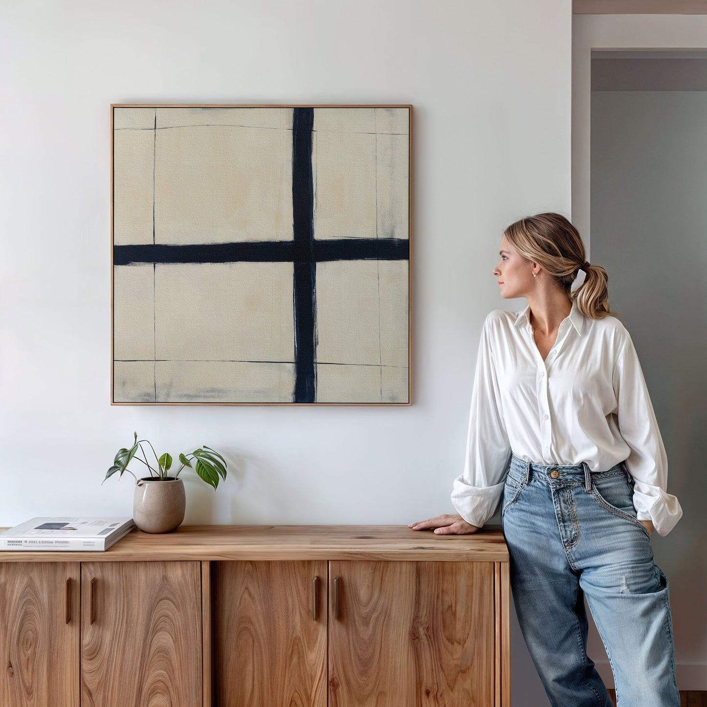 Modern Abstract Intersection Wall Art | Minimalist Oil Painting for Home Decor