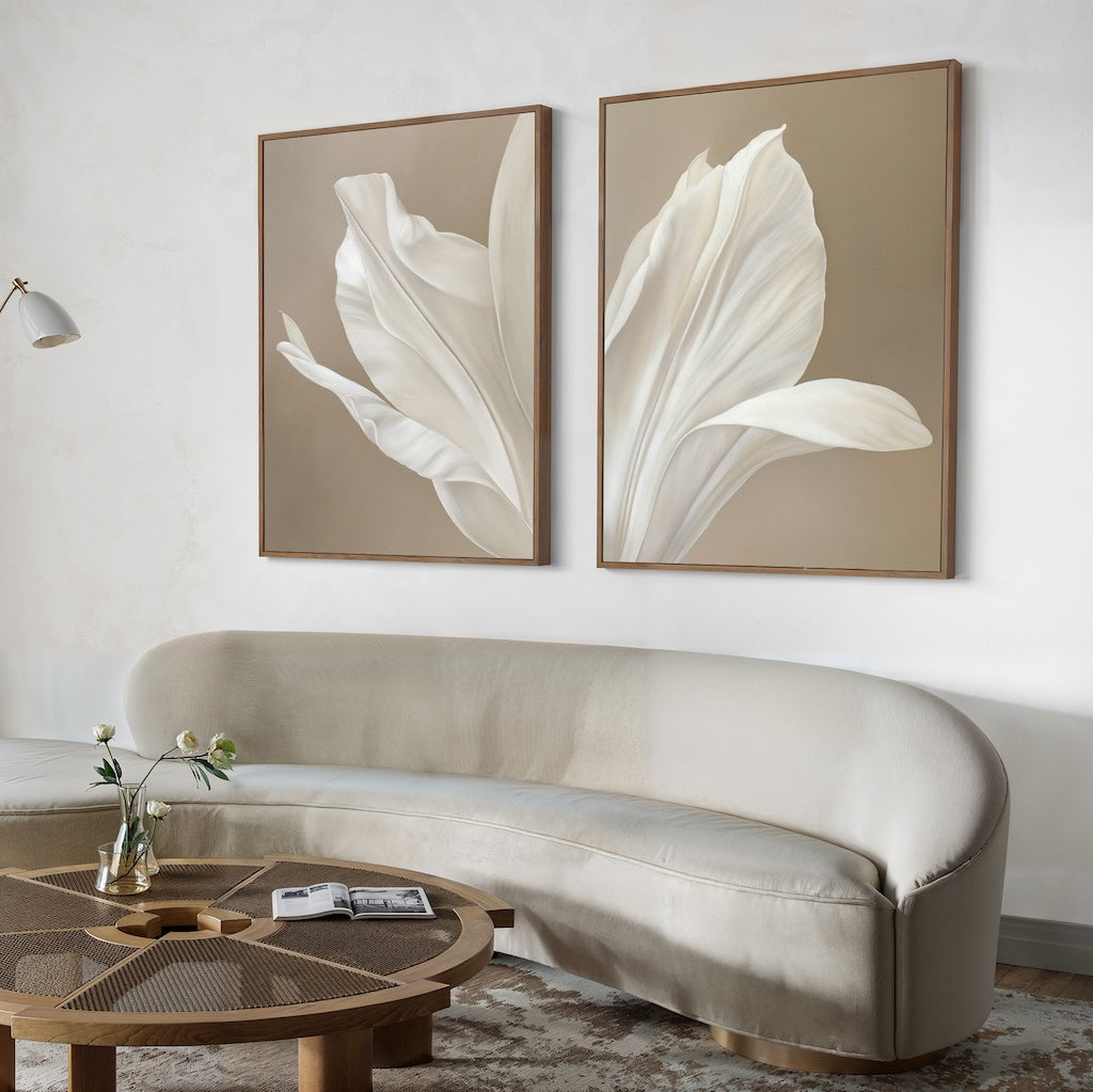 Elegant Ivory Flower Oil Paintings - Set of Two Floral Wall Art Decor