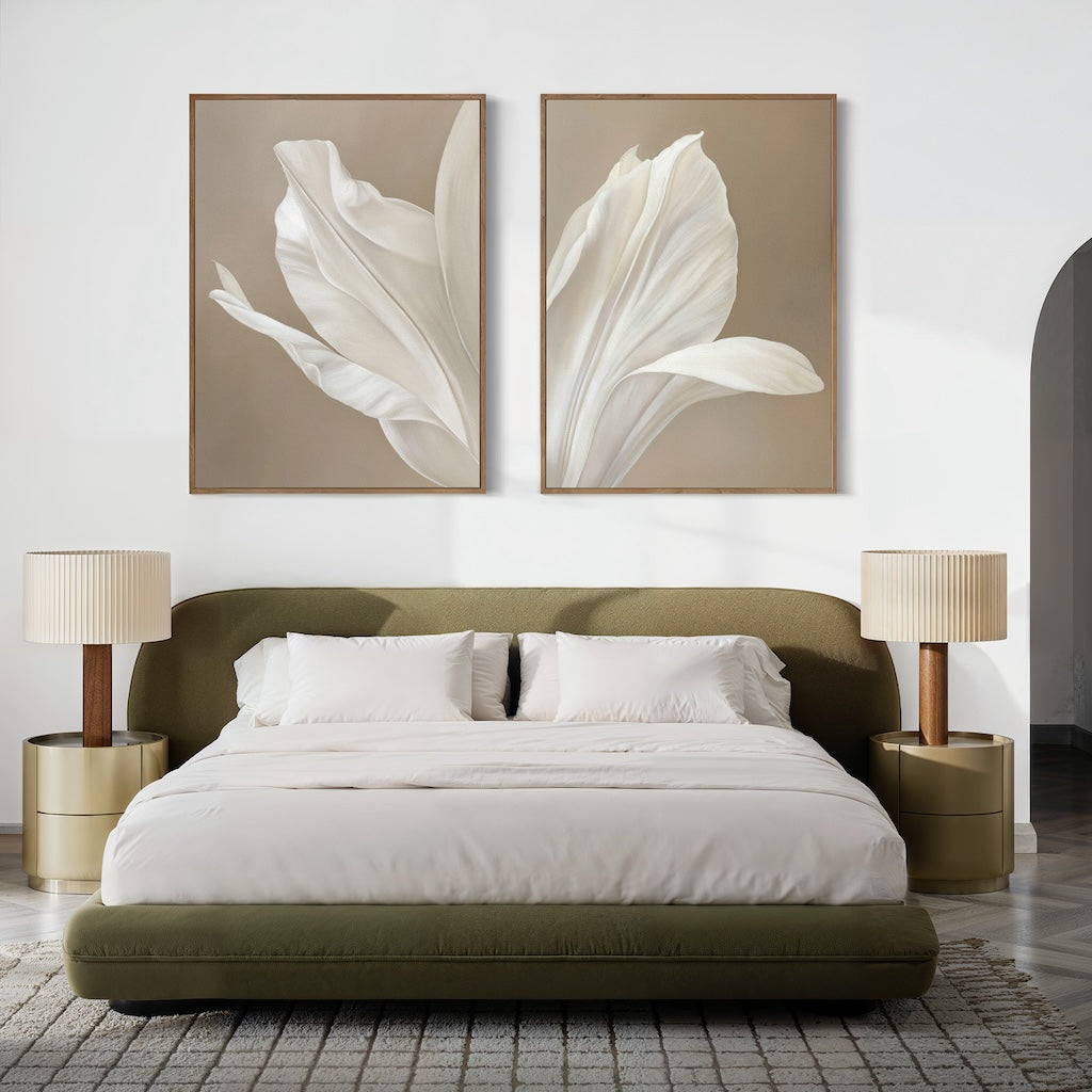 Elegant Ivory Flower Oil Paintings - Set of Two Floral Wall Art Decor