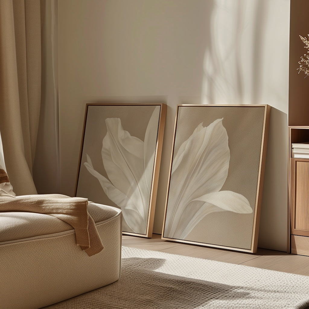 Elegant Ivory Flower Oil Paintings - Set of Two Floral Wall Art Decor