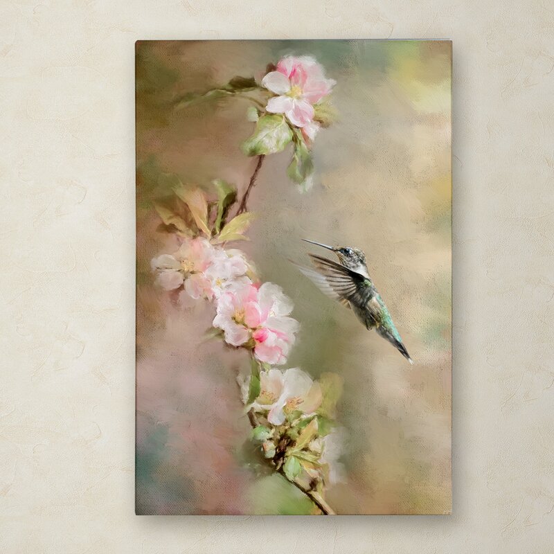 Enchanting Hummingbird in Blooming Floral Paradise Oil Painting