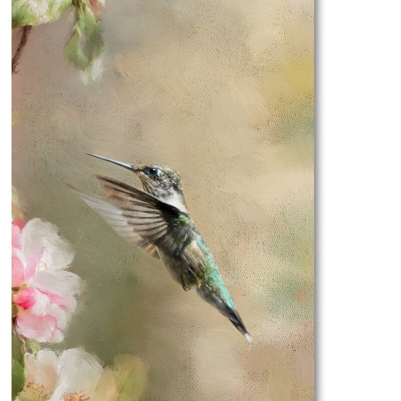 Enchanting Hummingbird in Blooming Floral Paradise Oil Painting