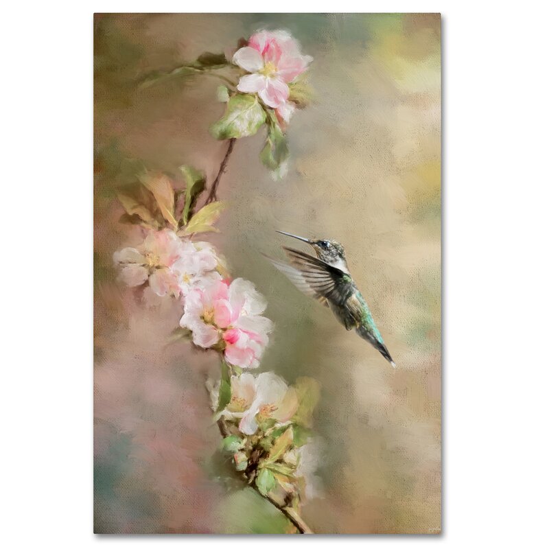 Enchanting Hummingbird in Blooming Floral Paradise Oil Painting