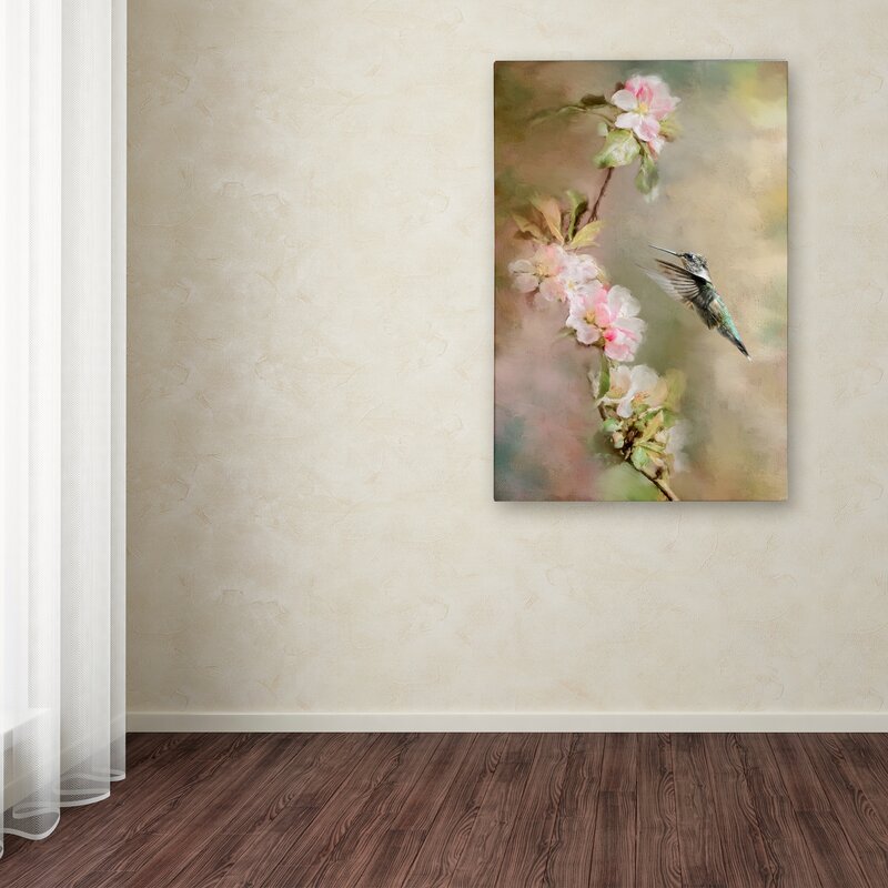 Enchanting Hummingbird in Blooming Floral Paradise Oil Painting