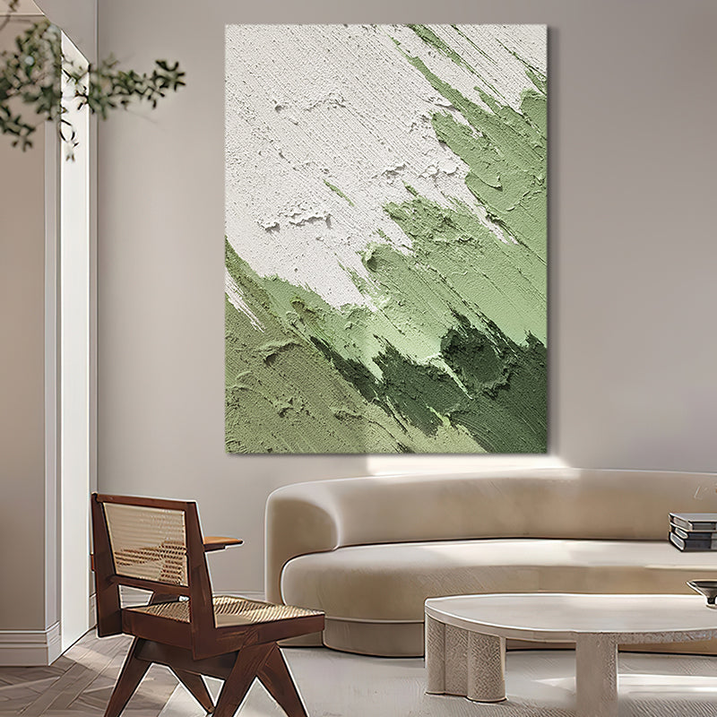 Green Abstract Paint Stroke Minimalist Accent Oil Painting 102GA