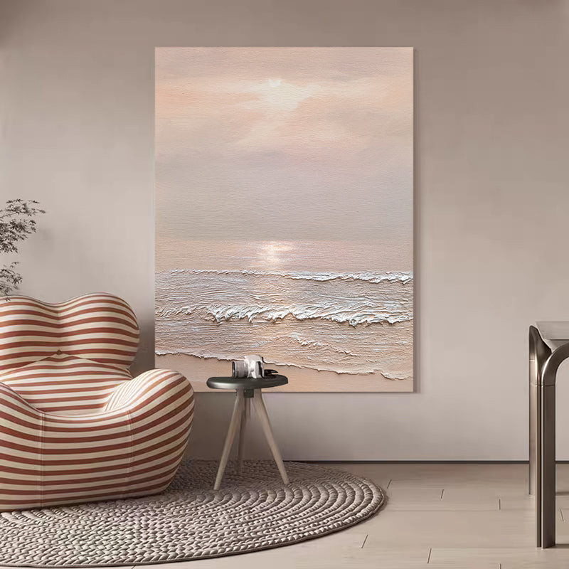 Pink Waves Shoreline Coast Sunset Oil Painting 101PW