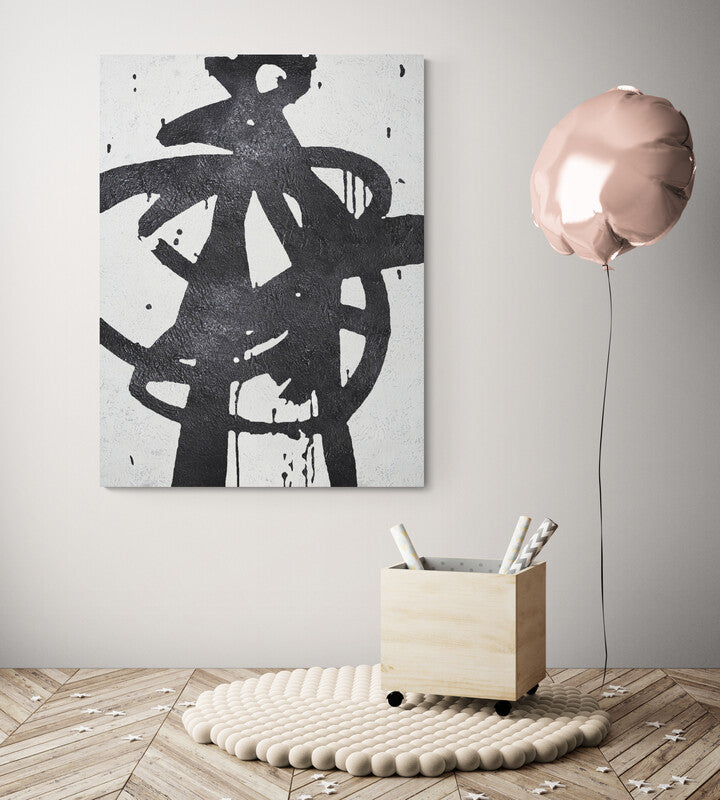 Dynamic Abstract Black and White Oil Painting for Contemporary Home Decor