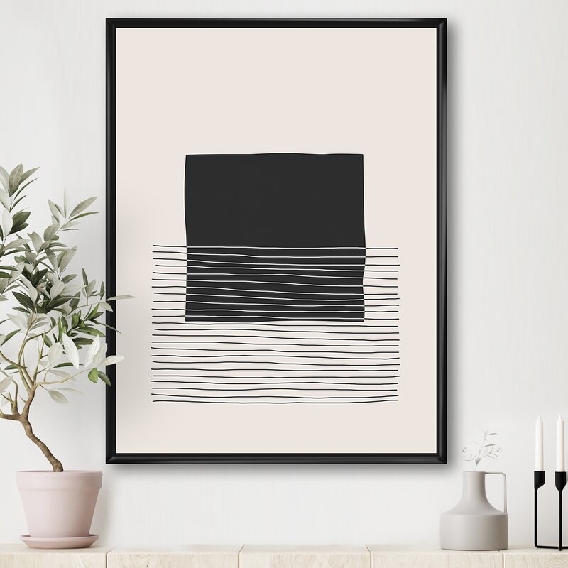 Minimalist Geometric Oil Painting with Lines and Squares in Modern Float Frame
