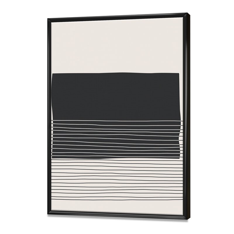 Minimalist Geometric Oil Painting with Lines and Squares in Modern Float Frame