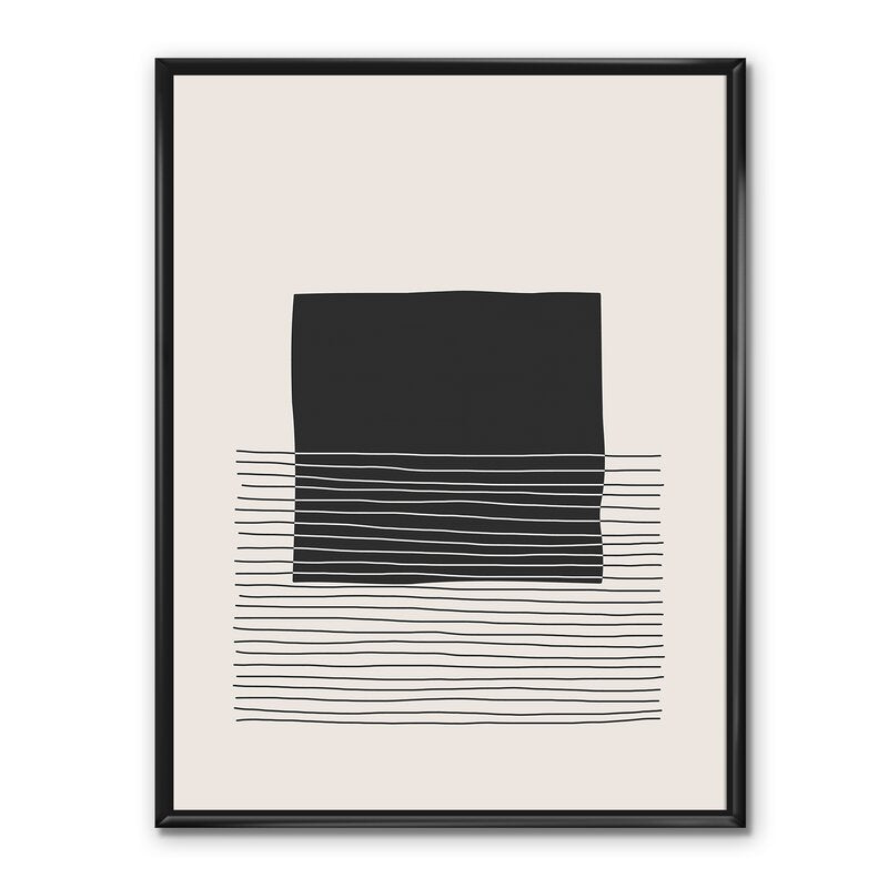 Minimalist Geometric Oil Painting with Lines and Squares in Modern Float Frame