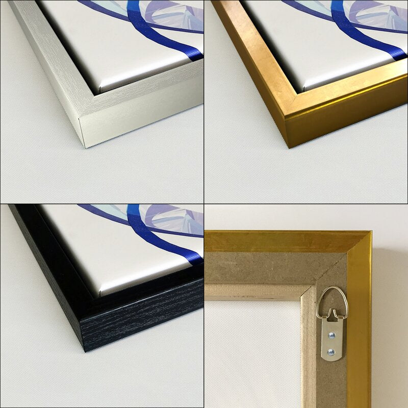 Minimalist Geometric Oil Painting with Lines and Squares in Modern Float Frame