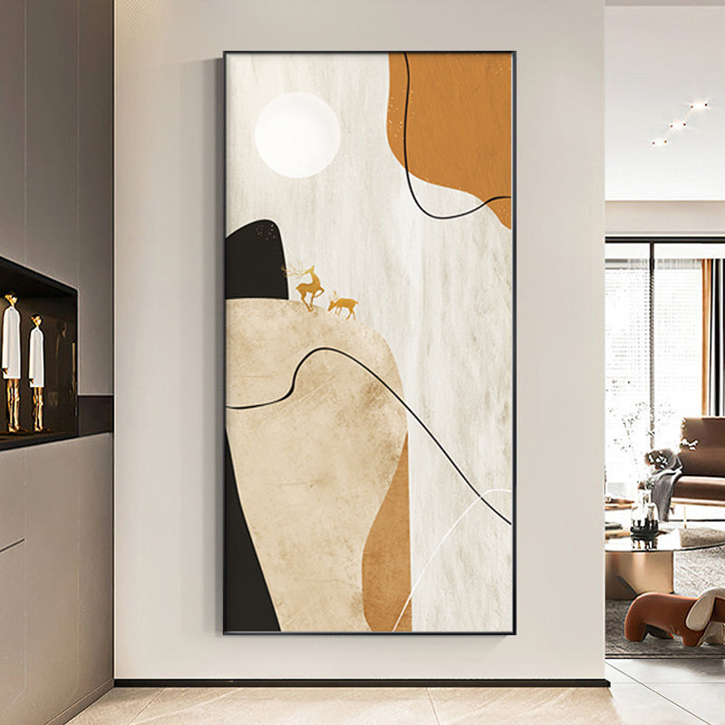 Deer Moon Mountain Neutral Fall Winter Oil Painting