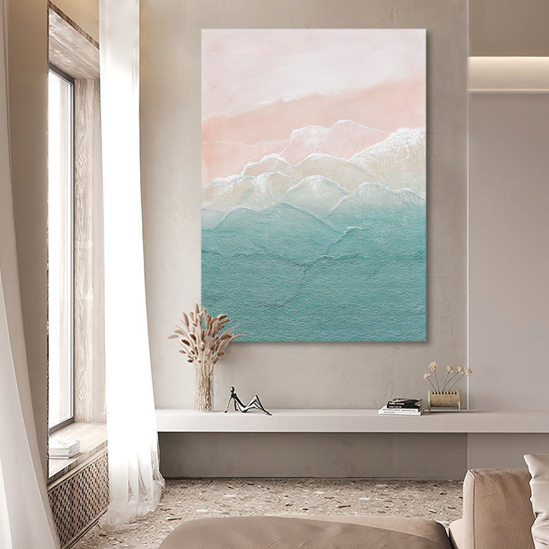 California Pink Blue Waves Coast Shore Oil Painting 116CP