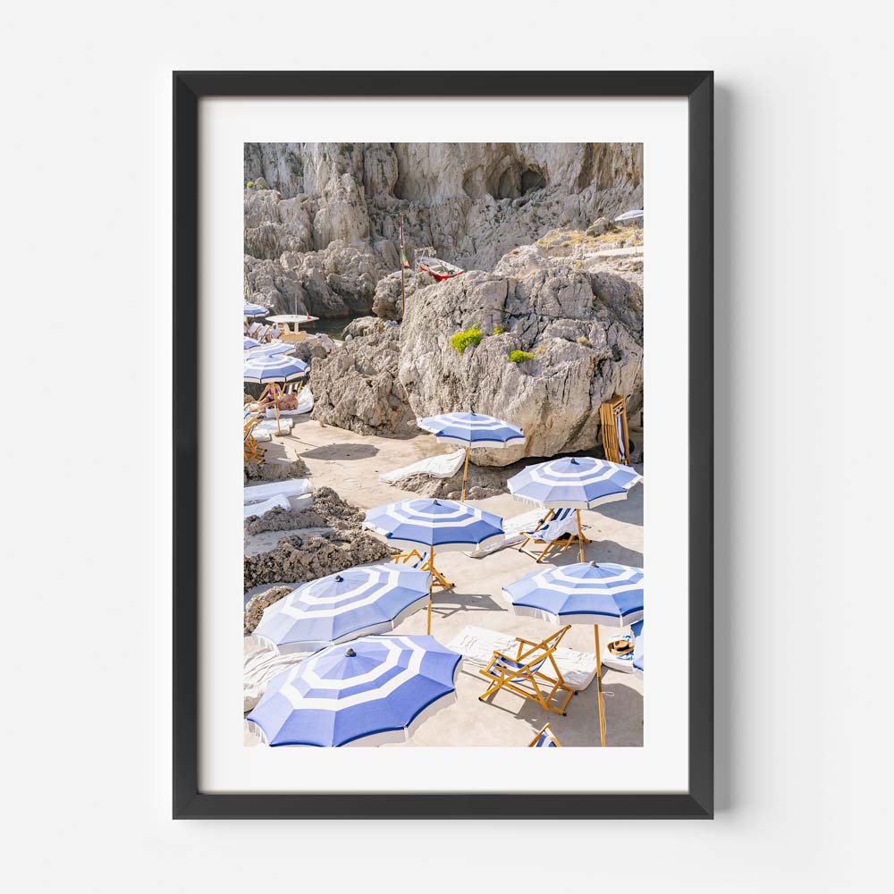 Coastal Serenity: Vibrant Umbrellas on a Sunny Beach Landscape Oil Painting