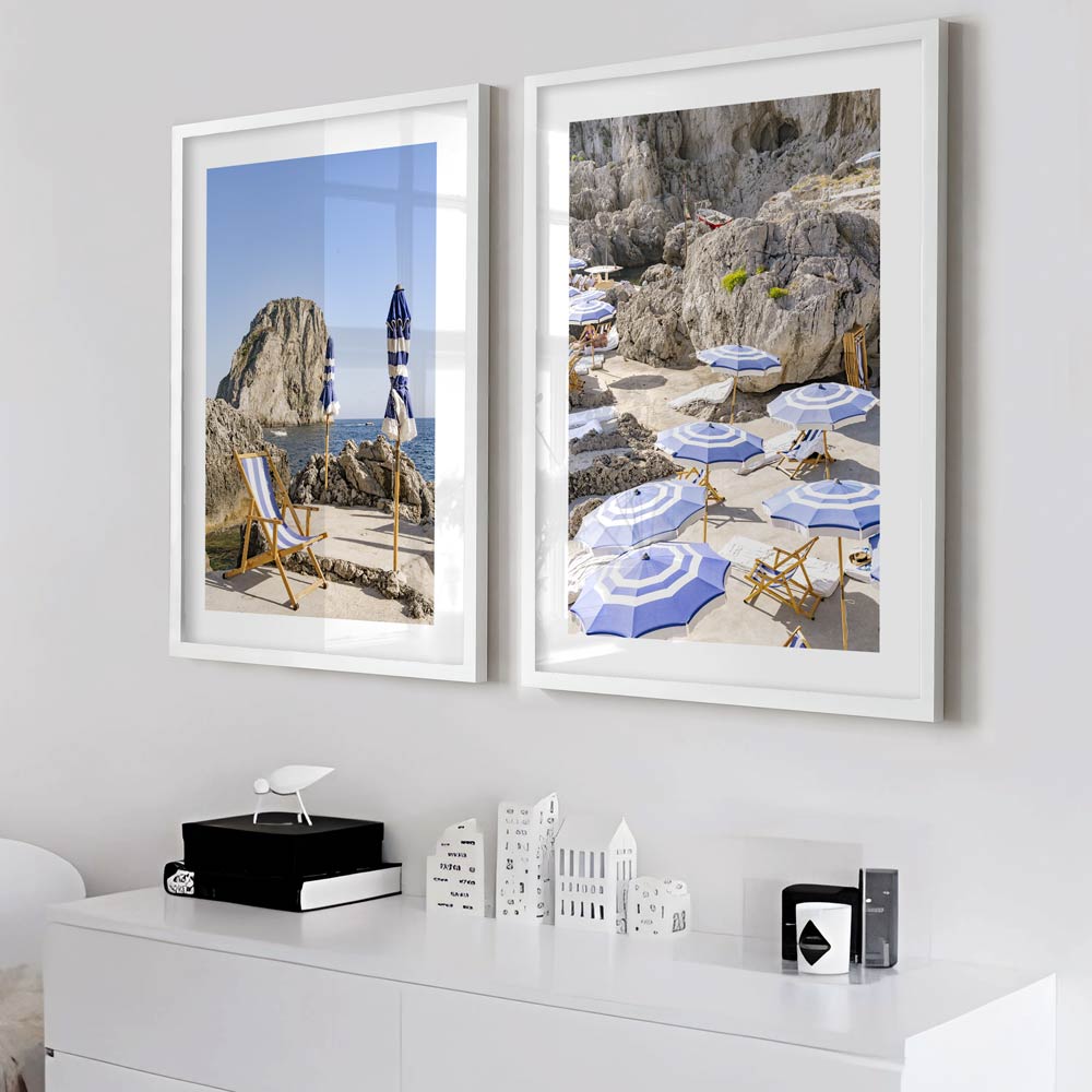 Coastal Serenity: Vibrant Umbrellas on a Sunny Beach Landscape Oil Painting
