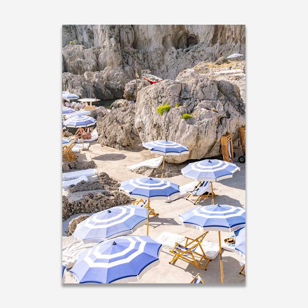 Coastal Serenity: Elegant Blue and White Beach Scene Oil Paintings