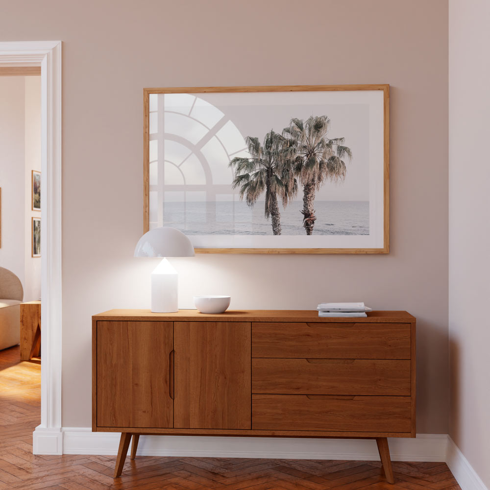 Coastal Serenity: Palm Trees by the Ocean in Soft Ocean Hues