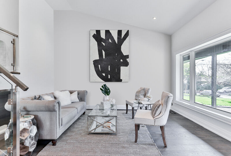Abstract Black and White Oil Painting - Modern Wall Art for Elegant Interiors